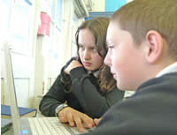 Students at work on a text